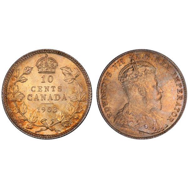 1903 10¢ PCGS Superb Gem Mint State-67.  Vivid orange hues with intense underlying luster are why th