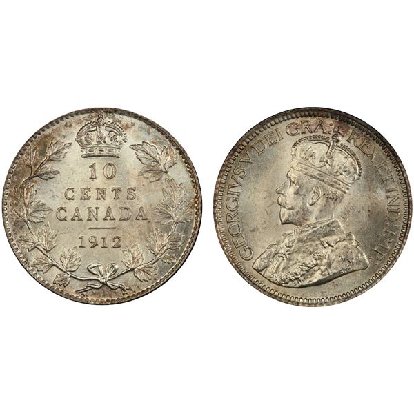 1912 10¢ PCGS Superb Gem Mint State-67  A 'wow' coin. Rainbow hues arch over richly lustrous centers