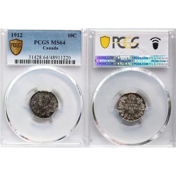 1912 10¢ PCGS Very Choice Mint State-64 Superb gold, emerald & blue tones over full underlying lustr