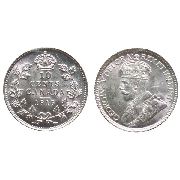 1915 10¢ ICCS Choice Mint State-63  Fully brilliant and lustrous.  Rare date.