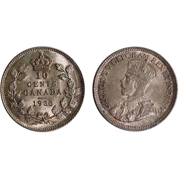 1933 10¢  ICCS/PCGS Very Choice Mint State-64 light autumn shades over full underlying lustre.  A su