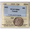 Image 2 : 1933 10¢  ICCS/PCGS Very Choice Mint State-64 light autumn shades over full underlying lustre.  A su