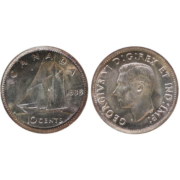 1938 10¢ ICCS Gem Mint State-65, Blast white example.  Flashy!