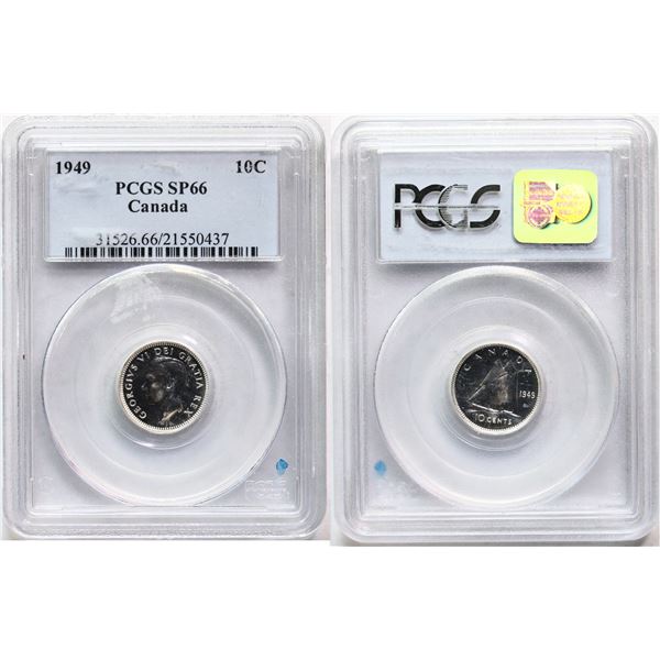 1949 10¢ PCGS Superb Gem SPECIMEN-66, A nice example with superb fields and reflective surfaces.