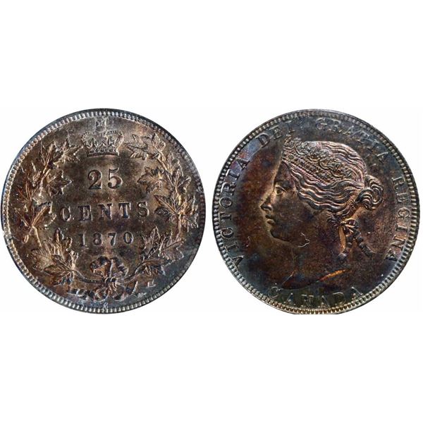 1870 25¢ "Obv.1" ICCS Very Choice Mint State-64 Attractive and intense autumn shades over full under