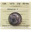 Image 2 : 1870 25¢ "Obv.1" ICCS Very Choice Mint State-64, Razor sharp strike with delicate toning over full u