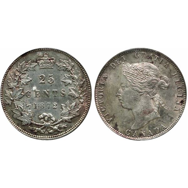 1872H 25¢ "Obv.2" ICCS Choice Mint State-63 A nice and pleasing example with clean fields and strong