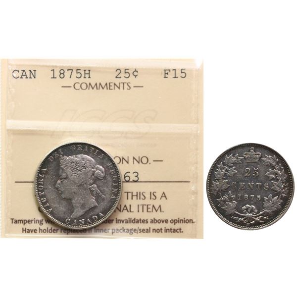 1875H 25¢ "Blunt 5" ICCS Choice Fine-15 A pleasing example  with strong details.  Rare key date.