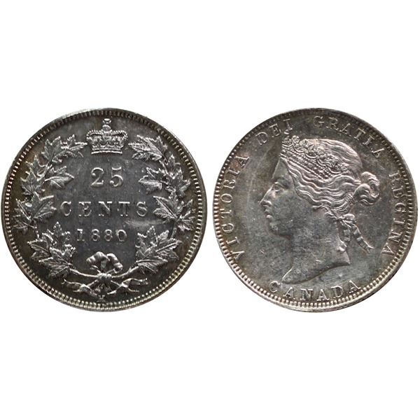 1880H "Wide O" 25¢ ICCS Choice Extra Fine-45 Well defined with strong details.  Remaining lustre thr