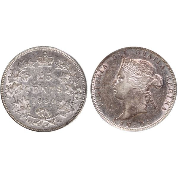 1880H 25¢ "Narrow O" 0 PCGS About Uncirculated-50. A nice example.