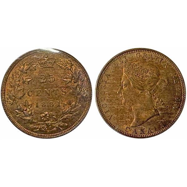 1881H 25¢ ICCS Gem Mint State-65, Incredible strike and luster with ‘onion skin’ s