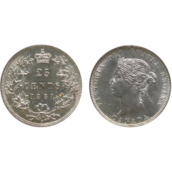 1881H 25¢ ICCS Choice Mint State-63 Fully brilliant and lustrous.  Another nice Victorian example.