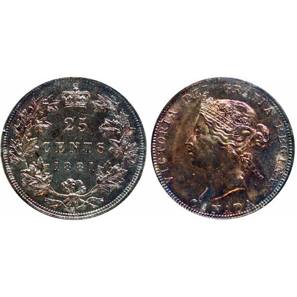 1881H 25¢ ICCS Choice Mint State-63 Mix of russet and blue shades over full underlying lustre.  A ni