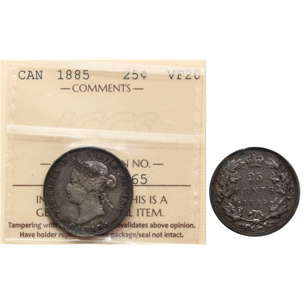 1885 25¢ "Curved 5" ICCS Very Fine-20.  Rare key date.