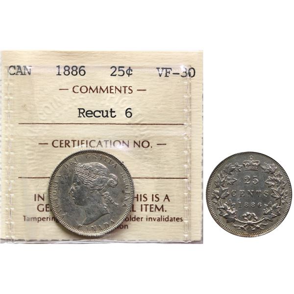 1886 "Recut 6" 25¢ ICCS Choice Very Fine-30 Pleasing example.