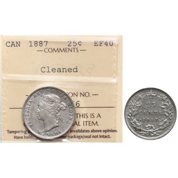 1887 25¢ ICCS Extra Fine-40, Brilliant with strong details on this rare key date.  Lightly cleaned.