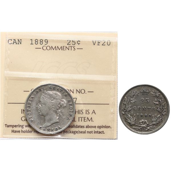 1889 25¢ ICCS Very Fine-20 Brilliant.  Key date.