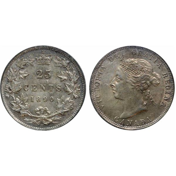 1890H 25¢ ICCS Very Choice Mint State-64 Light pink, gold and champagne tones over full underlying l