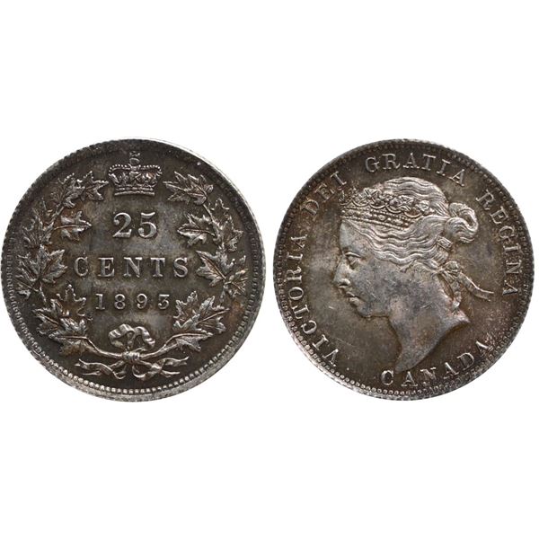 1893 25¢ ICCS Choice Mint State-64. Light gold, russet and champagne tones over full underlying lust