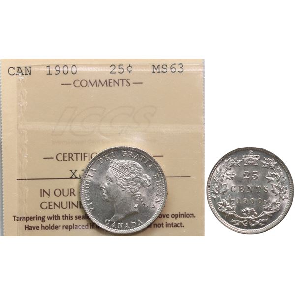 1900 25¢  ICCS Choice Mint State-63 Fully brilliant and lustrous.  A very nice Victorian type coin.