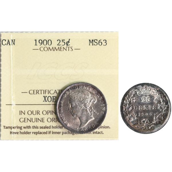 1900 25¢ ICCS Choice Mint State-63 A nice and pleasing example lightly toned.