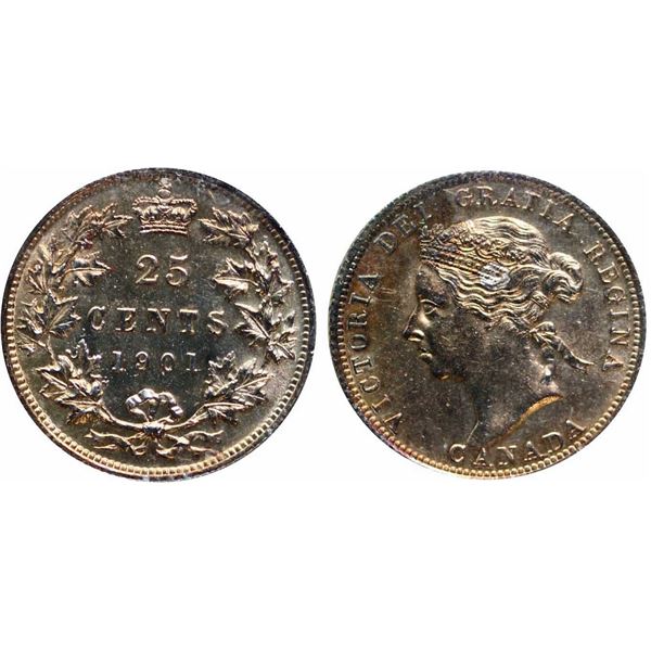 1901 25¢ ICCS Very Choice Mint State-64 Mix of gold and russet tones over underlying lustre.