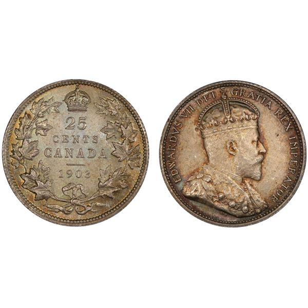 1903 25¢ ICCS Gem Mint State-65. PCGS ticket. "CANS premium sticker". A full and rare gem example of