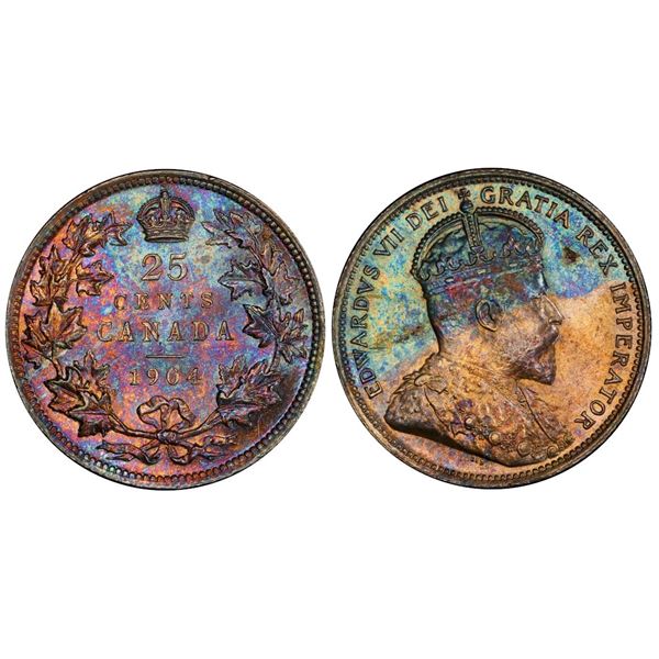 1904 25¢ PCGS Choice Mint State-63, Superb rainbow tones over full underlying lustre.  A very scarce