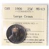 Image 2 : 1906 25¢ "Large Crown" ICCS Choice Mint State-63.  Intense gold, blue and emerald tones over full un