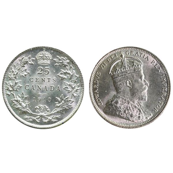 1910 25¢  ICCS Very Choice Mint State-64 Fully brilliant and lustrous.  A very nice Edwardian type c