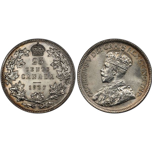 1927 25¢ PCGS Gem Mint State-65+. A spectacular key date in gem condition displaying strong lustre w