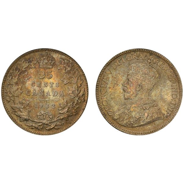 1932 25¢ PCGS Gem Mint State-65  A throw back look with a matte even toning over a detailed strike. 