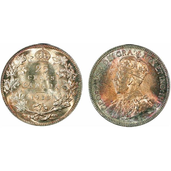 1933 25¢ PCGS Gem Mint State-65, Attractively toned with strong lustre underneath
