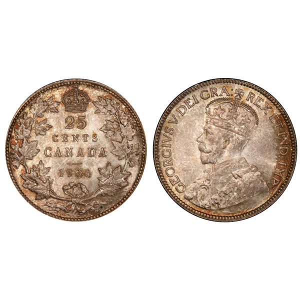 1934 25¢ PCGS Superb Gem Mint State-66, Attractive example with a mix of Champagne and delicate russ
