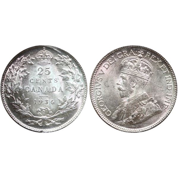 1936 25¢ "Bar" ICCS Choice Mint State-63  Fully brilliant and lustrous.  A popular and sought after 