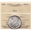 Image 2 : 1936 25¢ "Bar" ICCS Choice Mint State-63  Fully brilliant and lustrous.  A popular and sought after 