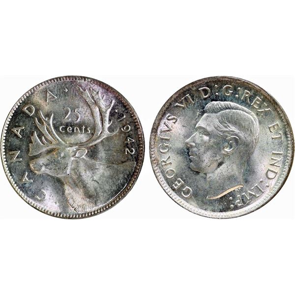 1942 25¢ ICCS Superb Gem Mint State-66 Fully lustrous with just a hint of golden tone over full unde