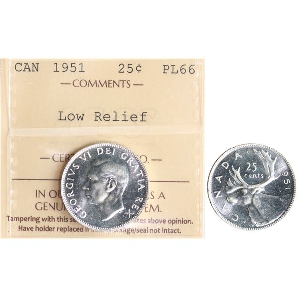 1951 25¢ "Low Relief " ICCS Superb Gem Proof-Like-66. Nice reflective example.