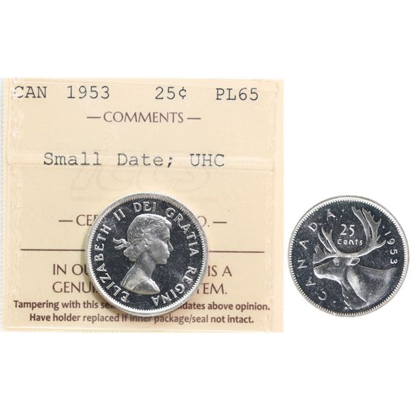1953 25¢ "Small Date" ICCS Gem Proof-Like-65, Fully brilliant with superb fields and reflective surf