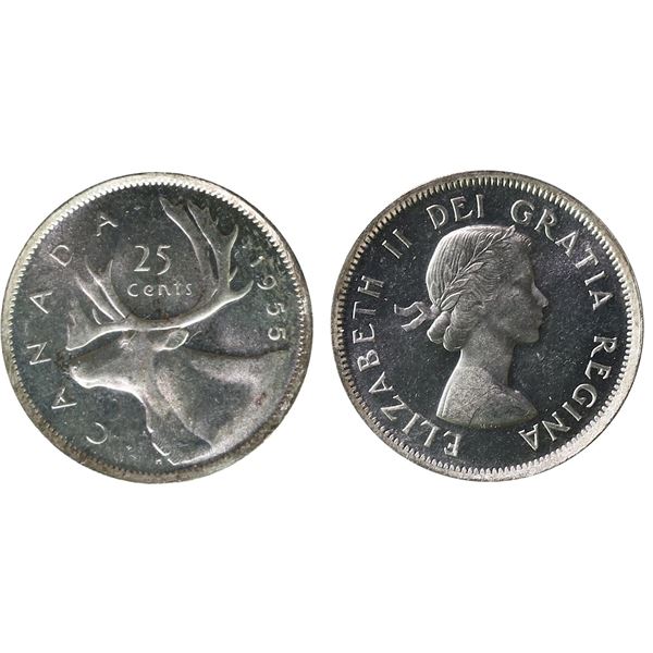 1955 25¢ "Double date - 1955" ICCS Gem Mint State-65 Heavy Cameo.  Fully brilliant and lustrous.  Ve