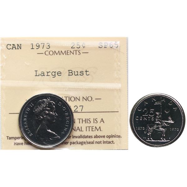 1973 25¢ "Large Bust" ICCS Gem SPECIMEN-65 Popular variety.