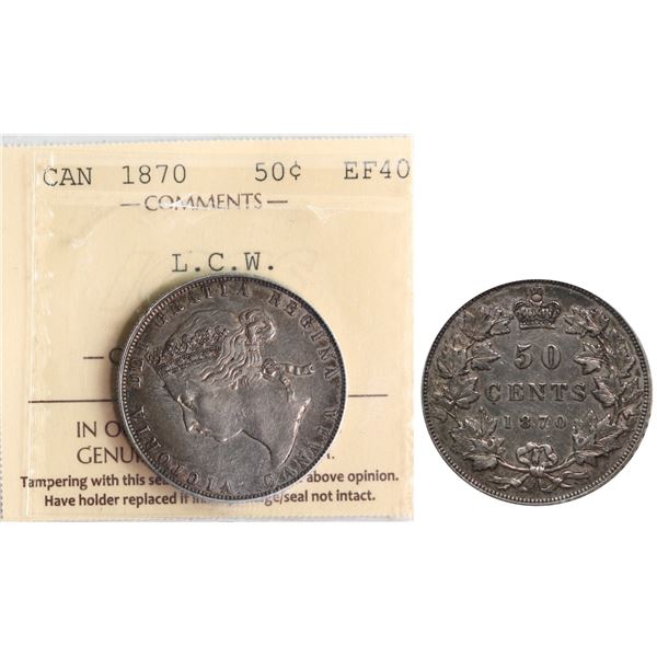 1870 50¢ "LCW" ICCS Extra Fine-40, Lightly toned with remaining lustre throuhout.