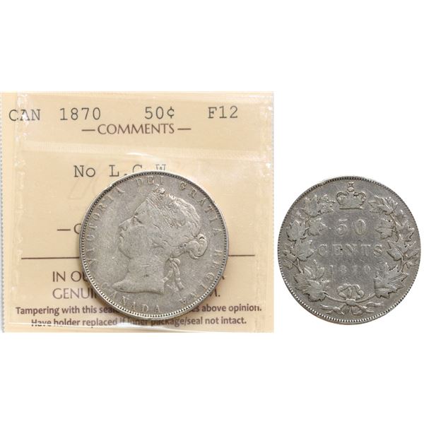 1870 50¢ "NO LCW" ICCS Fine-12.  A nice problem free exaample.