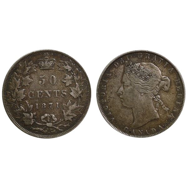 1871H 50¢ F-VF, Lightly toned.