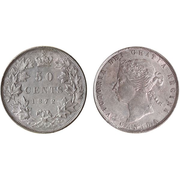 1872H 50¢ ICCS Choice About Uncirculated-55 Well struck with gold, pink and purple tints and attract