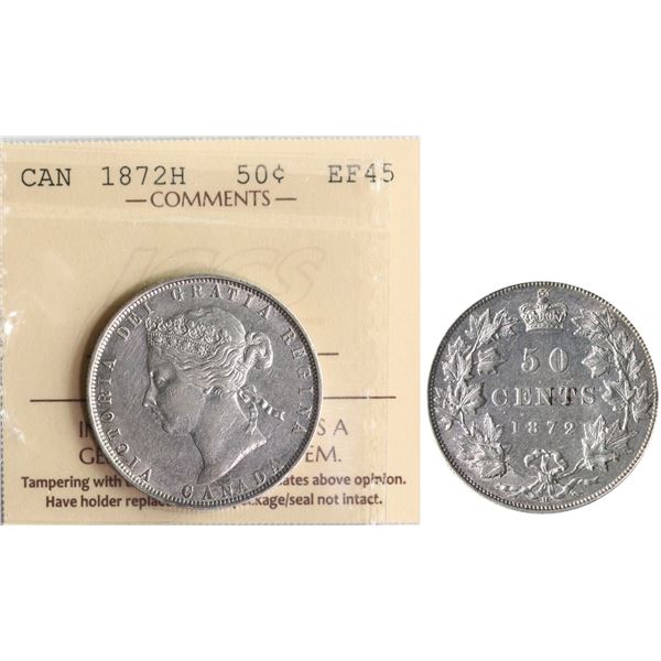 1872H 50¢ ICCS Choice Extra Fine-45, Brilliant and lustrous.  A very nice example.