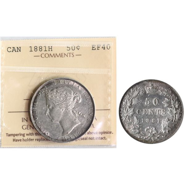 1881H 50¢ ICCS Extra Fine-40, Brilliant and lustrous.  A very nice example.