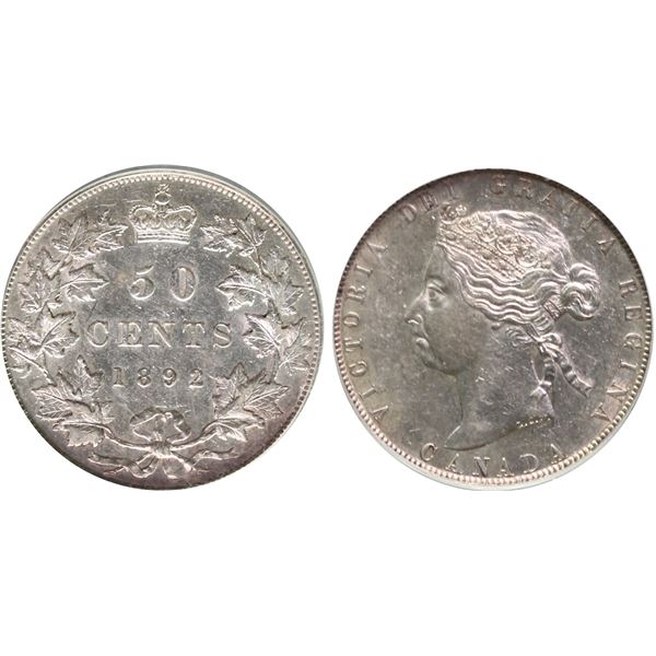 1892 50¢ PCGS About Uncirculated-50, Brilliant and lustrous.  A very nice example.