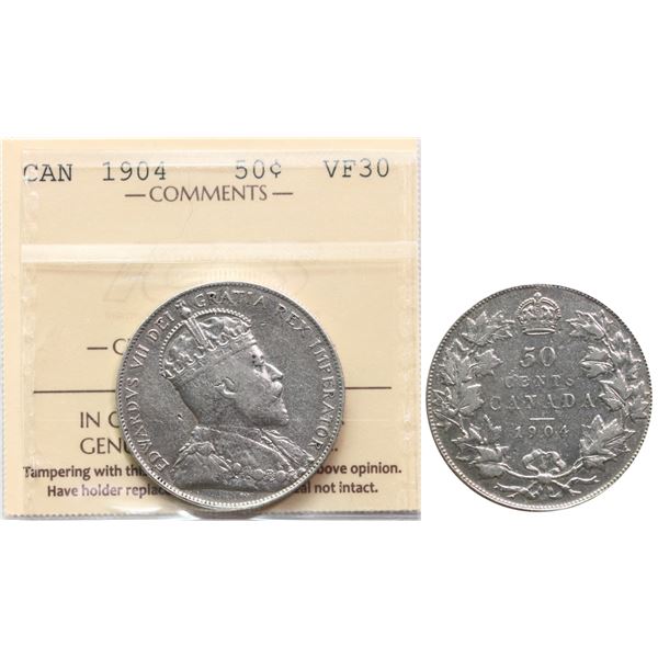 1904 50¢ ICCS Choice Very Fine-30 Brilliant and lustrous.  Key date.