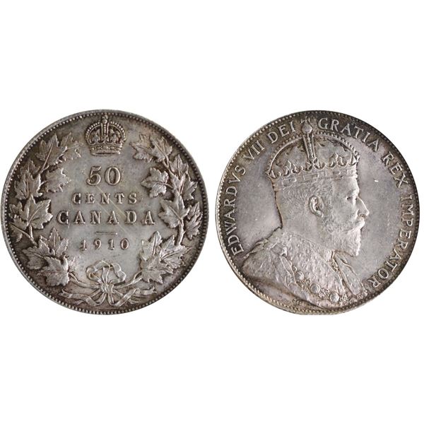 1910 50¢ "Edwardian Leaves" ICCS Very Choice Mint State-64.  A nice and lustrous example with nice g